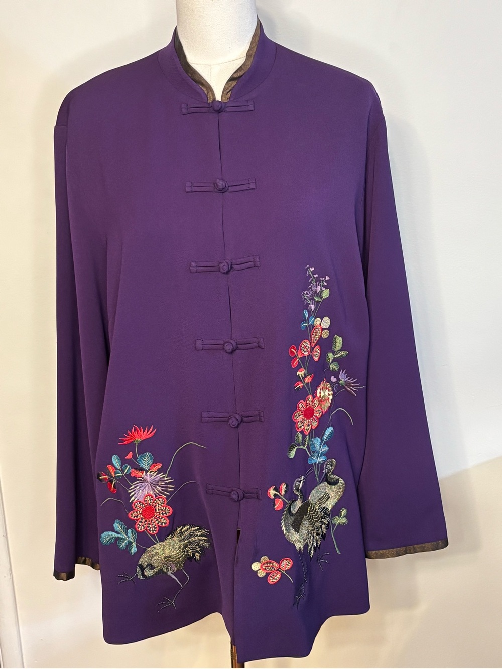 Embroidered Silk Asian inspired Jacket in Purple